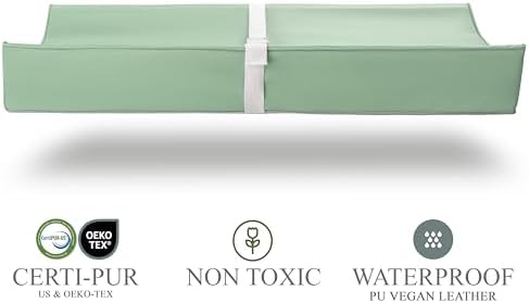 Vegan Leather Contoured Baby Changing Pad | Waterproof & Wipe-Clean PU Leather Diaper Change Mat, Soft, Wipeable Cover, Safety Strap, Non-Slip Bottom, Topper for Standard Infant Diaper Table & Dresser - Image 2