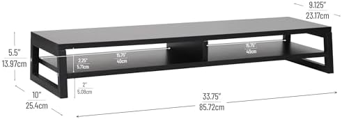 Mind Reader 2-Tier MDF Double Monitor Stand, Dual Screen Riser with Storage Shelf, 33.75 Inch Wide, 88 lb Capacity, Black - Image 3