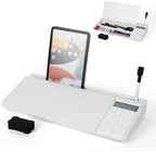 Desktop Glass Whiteboard with Calculator, Dry Erase White Board, Computer Pad Keyboard Stand with to-do List Memo, Desk Organizers with Accessories for Office, Home and School by iDock