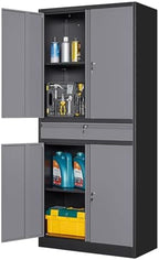 Yizosh Metal Garage Storage Cabinet with Locking Doors and Adjustable Shelves, 71" Steel Tool Storage Cabinet with 1 Drawer for Garage,Office,Warehouse (Gray Black) by Yizosh