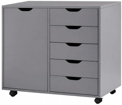 Naomi Home Amy 5-Drawer Rolling Office File Cabinet - Gray by NaomiHome