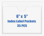 Origin-Joy 35 PCS Self Adhesive Index Card Pockets with Top Open, Clear Plastic Label Holder for Notes, Library and Business, Adhesive Label Pockets & Holder (6 x 5 inch) by Origin-Joy