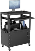 Mobile AV Cart, Adjustable Height Rolling Computer Cart with Pullout Keyboard Tray – Locking Cabinet, 3 Outlets & 2 USB Ports, Lock Brake Casters–Media Utility Cart on Wheels for Home/Office by Outglee