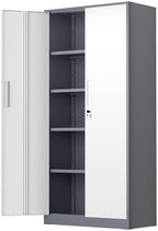 INTERGREAT Metal Storage Cabinet, 72" Locking Steel Cabinets with 2 Door and 4 Adjustable Shelves, Tall Metal Cabinet for Home Office, Garage, Warehouse,(New Grey) by INTERGREAT