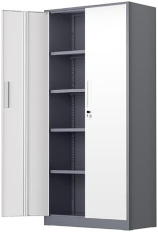 INTERGREAT Metal Storage Cabinet, 72" Locking Steel Cabinets with 2 Door and 4 Adjustable Shelves, Tall Metal Cabinet for Home Office, Garage, Warehouse,(New Grey) by INTERGREAT