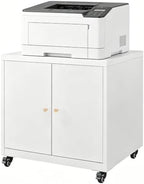 23.6" H Metal Printer Stand with Storage Cabinet & Wheels by Unknown