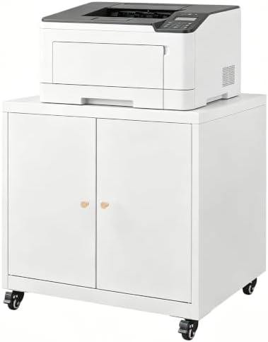 23.6" H Metal Printer Stand with Storage Cabinet & Wheels by Unknown
