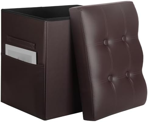 Storage Ottoman, 17" High Small Ottoman with Thicker Foam Padded Seat Brown by YourHomeDeservesBetter
