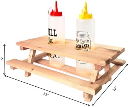 Wooden Picnic Table Condiment Caddy, Hand-Crafted Wood, 12 x 10 x 5 in, for BBQ and Outdoor Use - Image 3