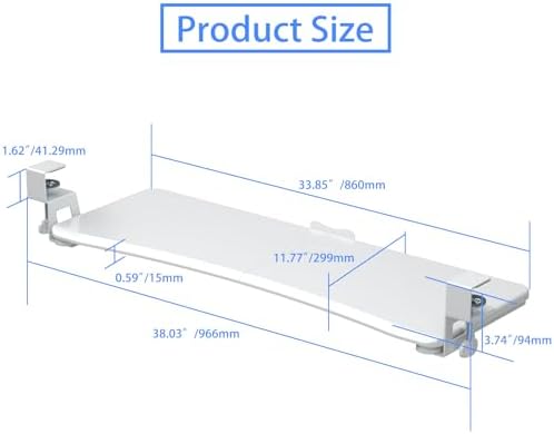 suptek Large Keyboard Tray Under Desk Pull Out with C Clamp Mount, Computer Keyboard & Mouse Tray, 34 (38 Including Clamps) x 11.8 inch Slide-Out Platform Computer Drawer for Typing, White, DSF1LW - Image 6