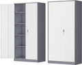 INTERGREAT Metal Storage Cabinet Doors, 72" Locking Steel Storage Cabinet with Shelves, Tall Lockable Steel Cabinets for Home Office, Garage(New Grey) by INTERGREAT