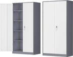 INTERGREAT Metal Storage Cabinet Doors, 72" Locking Steel Storage Cabinet with Shelves, Tall Lockable Steel Cabinets for Home Office, Garage(New Grey) by INTERGREAT