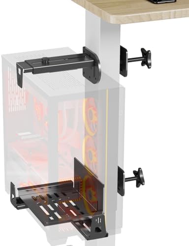 JOY worker Under Desk PC Mount with Protective Arms, Clamp-On Leg CPU Mount by JOYworker