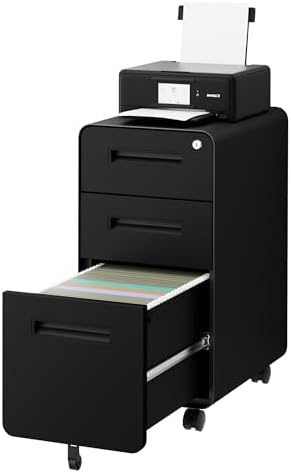 3 Drawer Slim Narrow Mobile File Cabinet with Lock and 4 Keys by LVSTEEL
