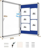 Mifuro 36"x24" Enclosed Bulletin Board, Lockable Weather-Resistant Aluminum Cork Noticeboard for School & Office, Silver Frame w/Blue Flet - Image 5