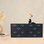 4 Pcs Vintage Desktop Organizer Set, Wooden 12 Drawer Storage Cabinets with Metal Handles & Label Slots, Stackable Apothecary Chest for Office, Herb, Tea, Jewelry and Stationery Organization (Black) - Image 2