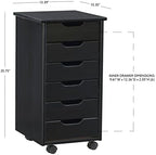 Corinne Black Six Drawer Rolling Storage Cart by Linon - Image 3