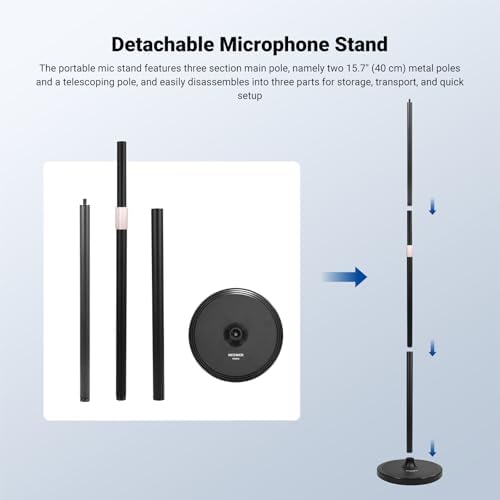 NEEWER Microphone Floor Stand, 3 Section Adjustable Detachable Mic Clamp Holder Mount with Weighted Base, Compatible with Blue Yeti HyperX QuadCast Shure SM58 Samson Q2U Fifine K669B, MS045 - Image 2