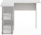 Furinno Abbott L-Shape Desk with Bookshelf, White Oak/Chrome - Image 6