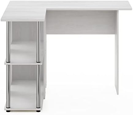 Furinno Abbott L-Shape Desk with Bookshelf, White Oak/Chrome - Image 6
