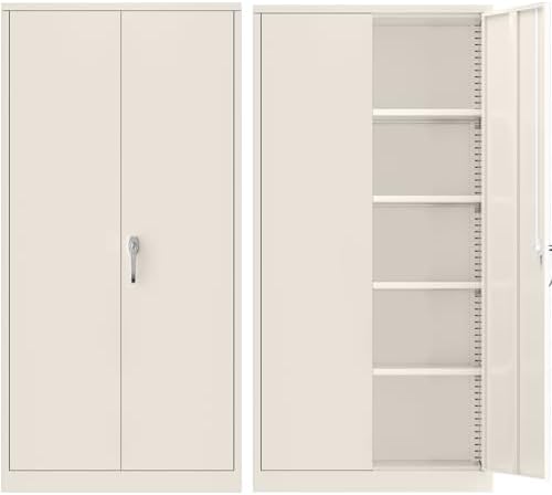 Superday 72" Lockable Steel Storage Cabinet, Locking Metal Storage Cabinets, Tall Putty Cabinet with 2 Doors and 4 Adjustable Shelves for Garage, Home Office, Classroom, Pantry, File, Easy Assemble by SuperdayMetalFurniture