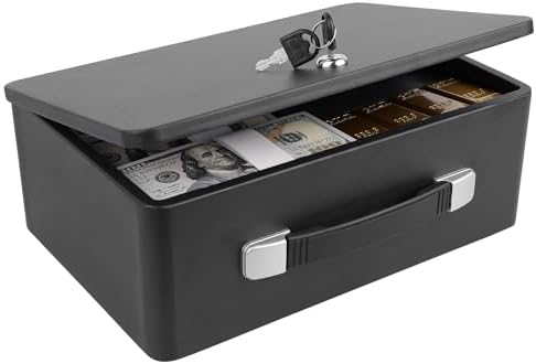 Fireproof Document Box with Key Lock, Portable Metal Safe Box with Carrying Handle to Secure Money, Jewelry, Document, Passport, Size 12.7 x 8.7 x 4.6 Inch by BOMCET