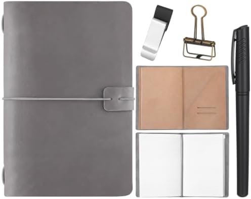 Thenshop Traveling Refillable Leather Journal Notebook, Gray, A5 Size by Thenshop