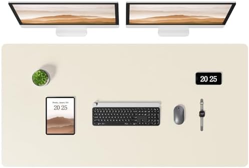 Aothia Leather Desk Pad Protector, Office Desk Mat, Large Mouse Pad, Laptop Desk Pad, Non-Slip PU Leather Desk Blotter, Waterproof Desk Writing Pad for Office and Home (Beige, 47" x 24") by AothiaSimpleNaturalUnique