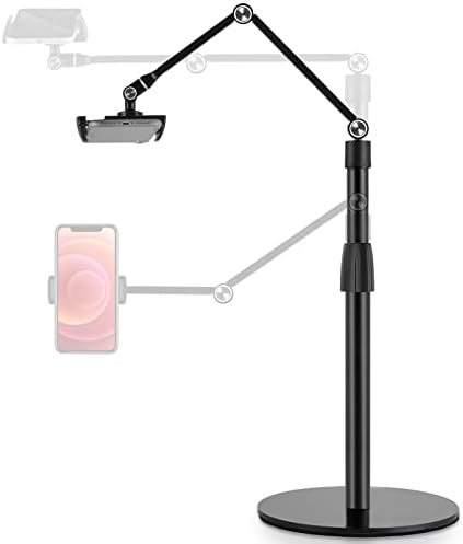 Viozon Tablet Phone Overhead Stand, Height & 360 Degree Angle Adjustable, Aluminum Desktop Stand, Compatible with 3.5-11" Cellphone or Tablet Such as iPhone iPad Pro Air Mini, Samsung, Nexus(AP-4P-B) by viozon