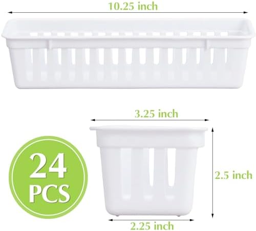 Domensi 24 Pack Slim Plastic Storage Basket Tray Organizer, White - Image 2