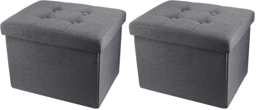 ALASDO Storage Ottoman Footrest Stool Small Ottoman with Storage Foldable Ottomans Foot Rest Footstool Bench for Living Room 17x13x13inches Grey (Pack of 2) by ALASDO