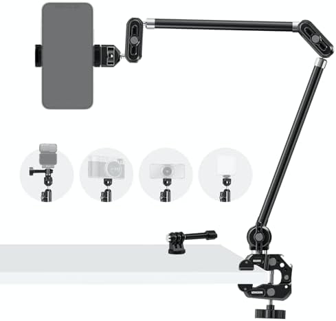 NEEWER 30" Articulating Magic Arm with Desk Super Clamp/Action Cam Mount/Phone Holder, Overhead Camera Mic Boom Stand, Compatible with GoPro iPhone DSLR Webcam Microphone Video Recording, UA056 by Neewer