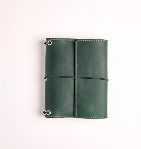 TORAKIP Leather Journal Cover for Field Notes – Handmade Refillable Notebook Cover with 3 Elastic Bands, Card Slots & Pen Holder, Small Travel Journal Cover 3.5" x 5.5" (Paper Not Included), Green - Image 6