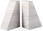 Marble Book Ends for Heavy Books, Decorative Bookends for Shelves, Durable and Heavy-Duty Bookends for Hardback Book & CDS, Off-White Unique Books Stopper & Holder, Set of 2 by Karibiber