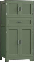 TEENFON Bathroom Floor Storage Cabinet with Adjustable Shelf, Freestanding Storage Cabinet with 4 Doors, Cupboard for Living Room, Home Office, Entryway, Forest Green by TEENFON