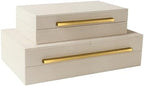 Sagala Set of 2 Beige Shagreen Decorative Boxes With Gold Metal Handles, Faux Leather Jewelry Boxes Modern Storage Boxes Photo Boxes Memory Boxes Home Organizer (Beige-Gold Handle) - Image 7