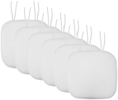 Sweet Home Collection Chair Cushion Memory Foam Pads with Ties Honeycomb Pattern Slip Non Skid Rubber Back Rounded Square 16" x 16" Seat Cover, 6 Pack, White 6 Pack by SweetHomeCollection