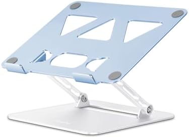 Aoviho Adjustable Laptop Stand for Desk,Portable Laptop Stand Holder and Riser,Foldable Aluminum Notebook Computer Stands for MacBook Air Pro HP Lenovo Dell Samsung, 10-15.6 inch (Sky Blue-Silver) by Aoviho