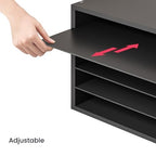 Ballucci 5 Tier Paper Organizer Letter Tray, Wood Desk File Organizer with Adjustable Shelves, Home Office School Letter/A4 Mail Sorter Magazine Holder - Black - Image 4