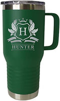 Custom Personalized 20 oz Stainless Steel Powder Coated Vacuum Insulated Double Walled Travel Tumbler Coffee Mug with Handle and Lid (Green) by The+Wedding+Party+Store