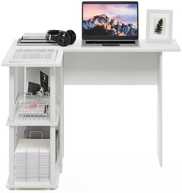 Furinno Abbott L-Shape Desk with Bookshelf, 41.14 (W) x 28.94 (H) x 34.45 (D) inches, White/White - Image 4