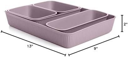 Superio Ribbed Collection - Decorative Plastic Desk Drawer Organizer Tray, Lilac Purple (Set of 5) Open Home Storage Bins Organizer Baskets, for Organizing Closet Shelves Drawer Shelf - Image 7