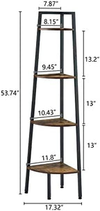 Hoctieon Corner Shelf, 4-Tier Corner Bookshelf, Rustic Ladder Shelf, Industrial Display Stand for Living Room, Kitchen, Home Office, Balcony, Small Space, Metal Frame, Rustic Brown - Image 2