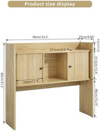 Fluted Desktop Bookshelf, 35.4 Inch x 31.5 Inch Wooden Desk Organizer, Desk Hutch with 2 Doors, Desktop Shelf Storage Rack, for Home, Office, Dorm, 2-Tier, Wood - Image 2