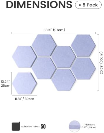 Fluxynara 8-Pack Hexagon Felt Bulletin Board Tiles, Lavender - Image 2