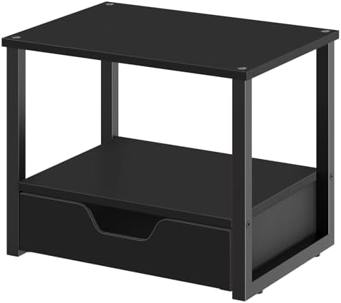 YATINEY Desktop Printer Stand, 2-Tier Printer Table with Non-Woven Drawer, Multi-Purpose Desk Organizer for Home Office, Under Desk Open Organizer Shelf, Black PS01BB by Yatiney