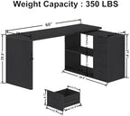 HSH Black L Shaped Computer Corner Desk with 3 Storage Drawers 60 inch - Image 2