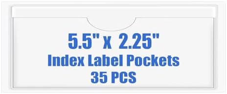 Origin-Joy 35 PCS Self Adhesive Index Card Pockets with Top Open, Clear Plastic Label Holder for Cards of Note, Library and Business, Adhesive Label Pockets & Card Holder (5.5 x 2.25 inch) by Origin-Joy