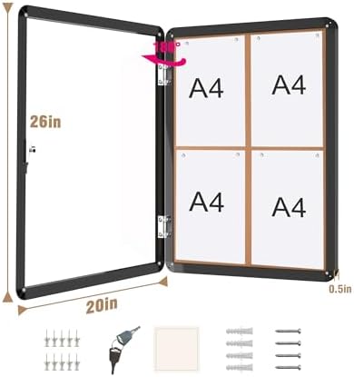 Mifuro 26"x20" Enclosed Bulletin Board, Lockable Weather-Resistant Aluminum Cork Noticeboard for School & Office, Black Frame w/Cork - Image 5
