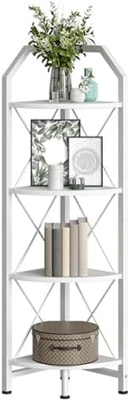 CHOEZON 4-Tier Corner Shelf, Industrial Corner Bookshelf, 47.6" Corner Storage Stand, Plant Stand Display Shelf, Corner Bookcase for Bedroom, Living Room, Home Office, White TCJ09WB - Image 6